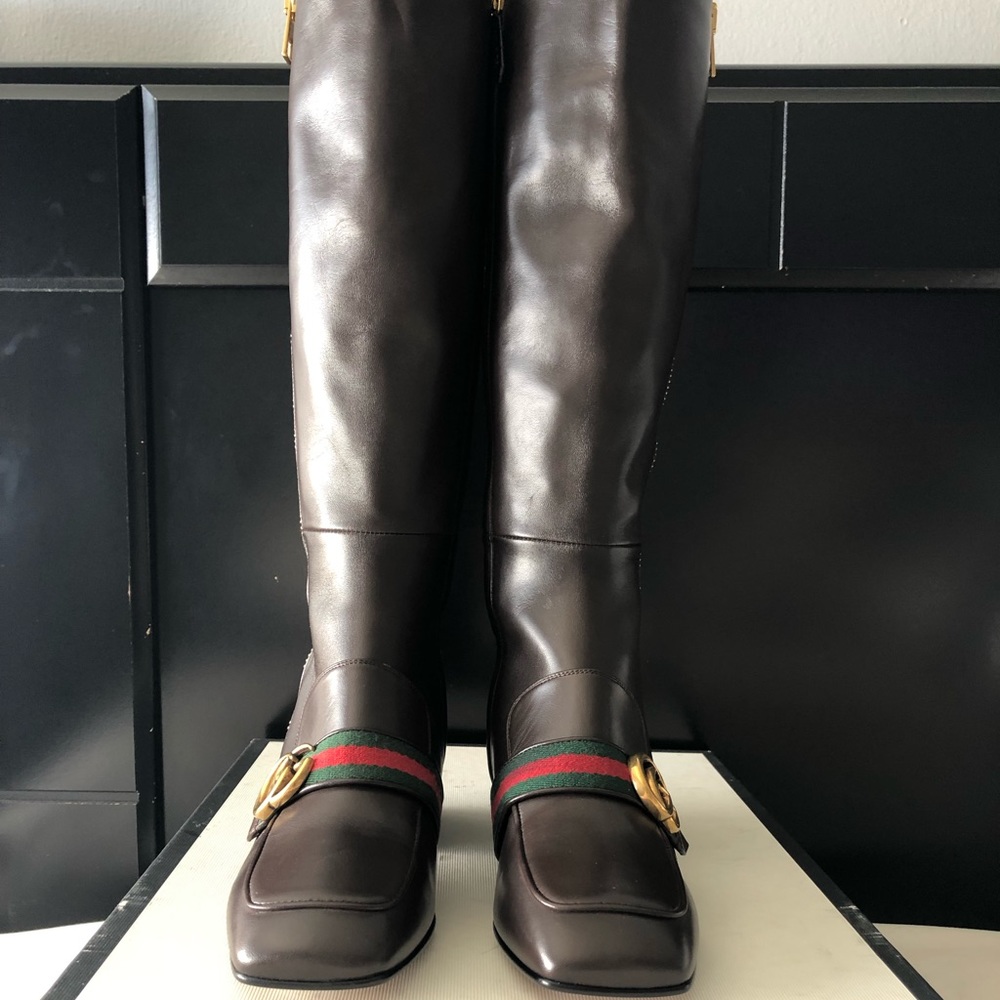 Gucci Payton GG Mormont Logo Leather Boots Sz 37